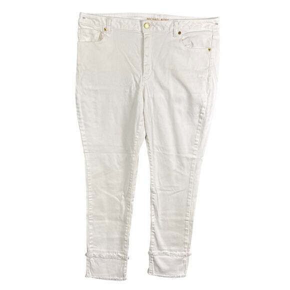 Michael Kors Women's White Denim Jeans Skinny Straight Fit Fringe Hem Size 16 - Picture 1 of 12